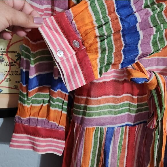 Farm Rio for Anthropologie Multi Color Striped Belted Dress - Picture 5 of 8